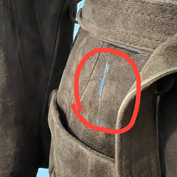 Vintage Brown Suede Trench Coat With White Fur Collar Belted 70s Penny Lane M - Picture 12 of 12